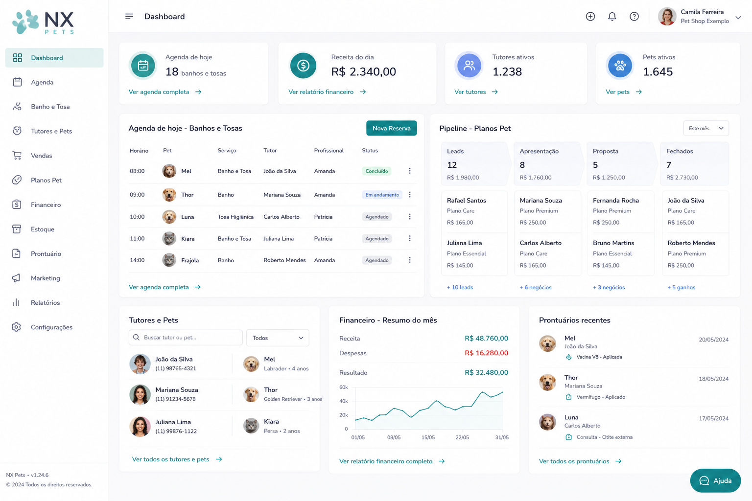 CRM Personalizado para pets — dashboard